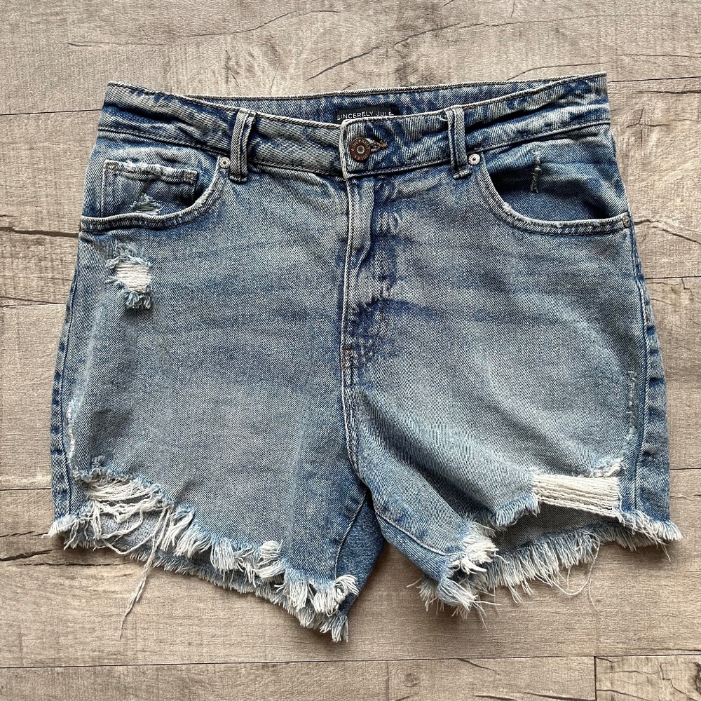 Sincerely Jules High Rise Acid Wash Distressed Denim Shorts 90s y2k retro 29 9